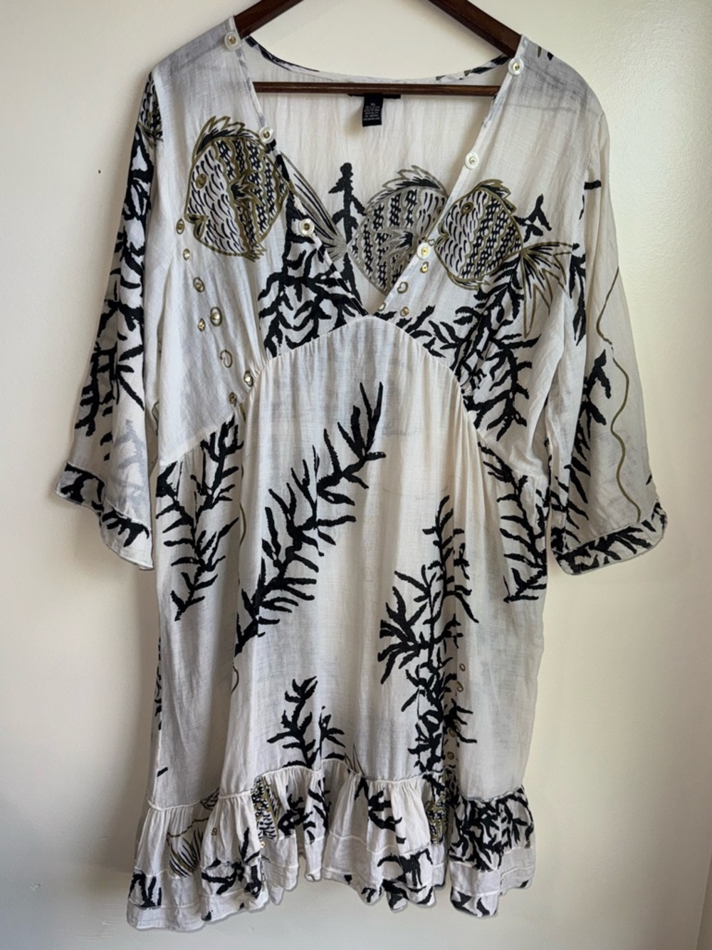 Club Z Collection Resort Beaded Fish Print Cover Up Tunic Dress XL